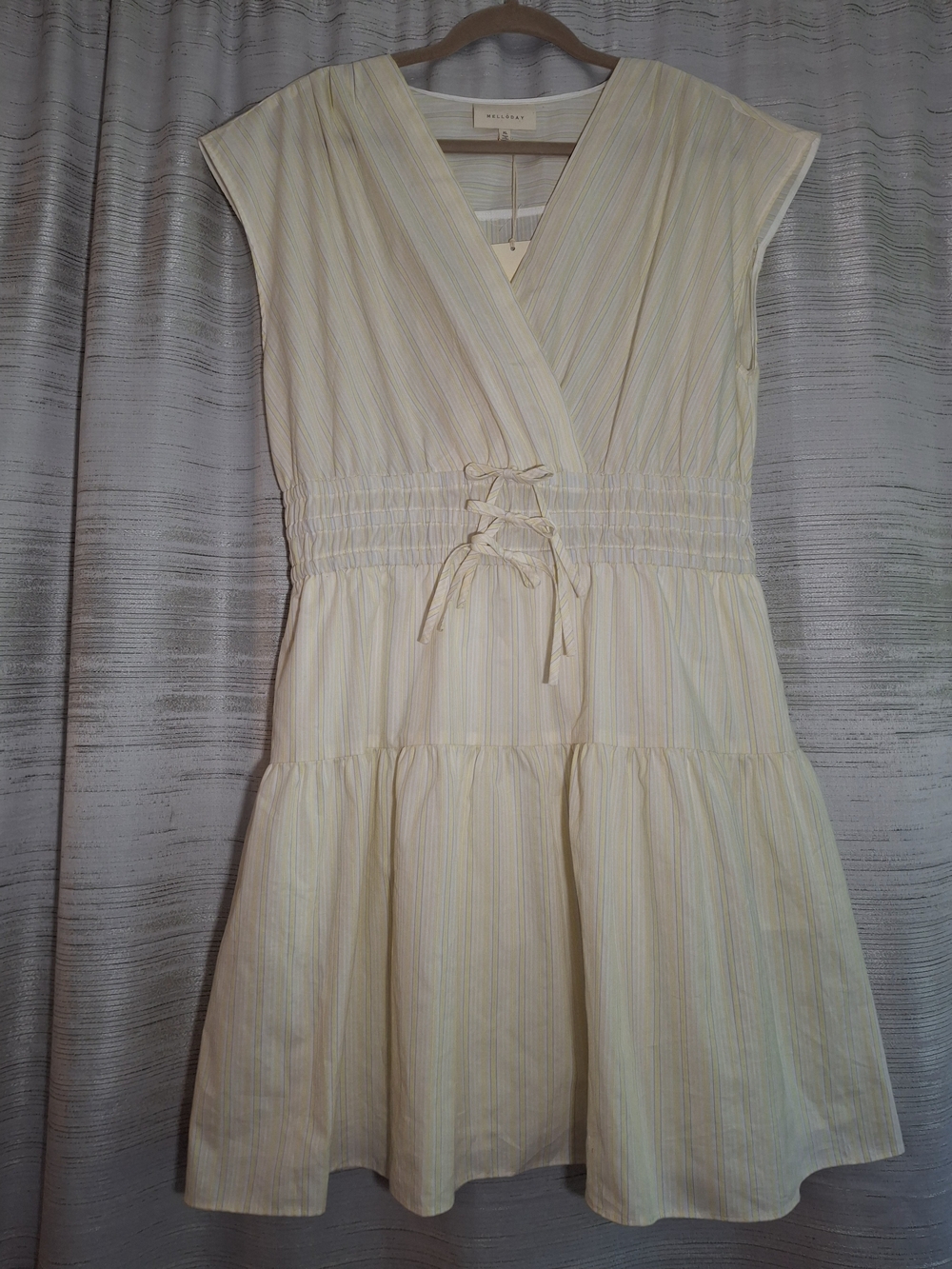 MELLODAY Yellow Striped Smocked Tie-Waist Mini Dress Size XL